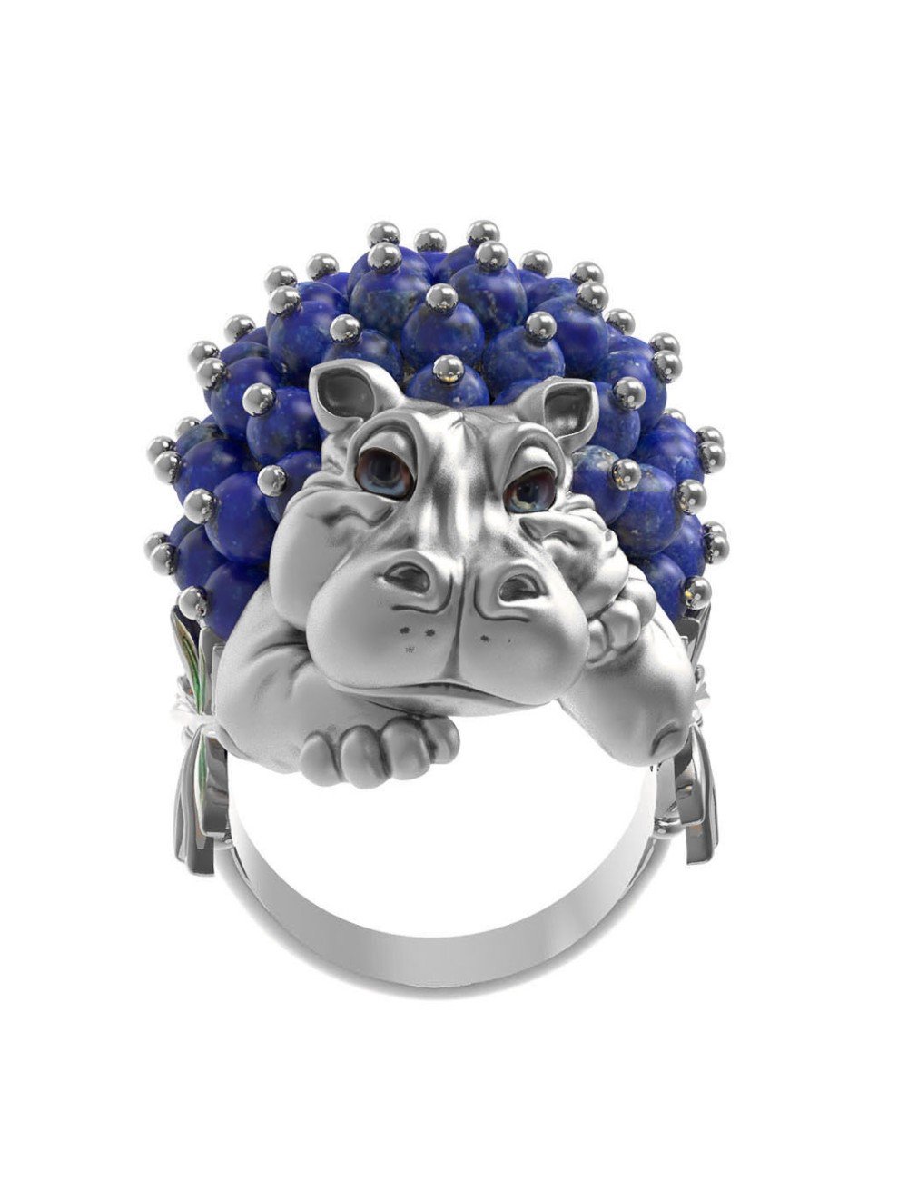 Кольцо из белого золота c эмалью и лазуритом