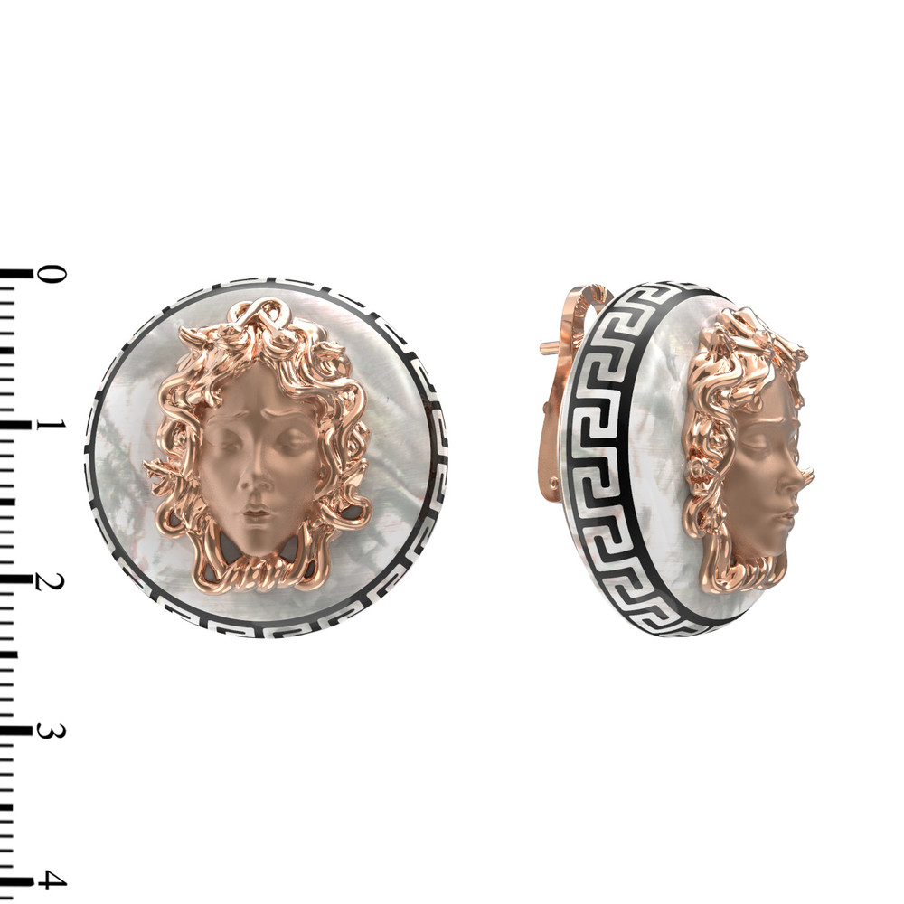 Серьги из красного золота 585 пробы c эмалью и перламутром