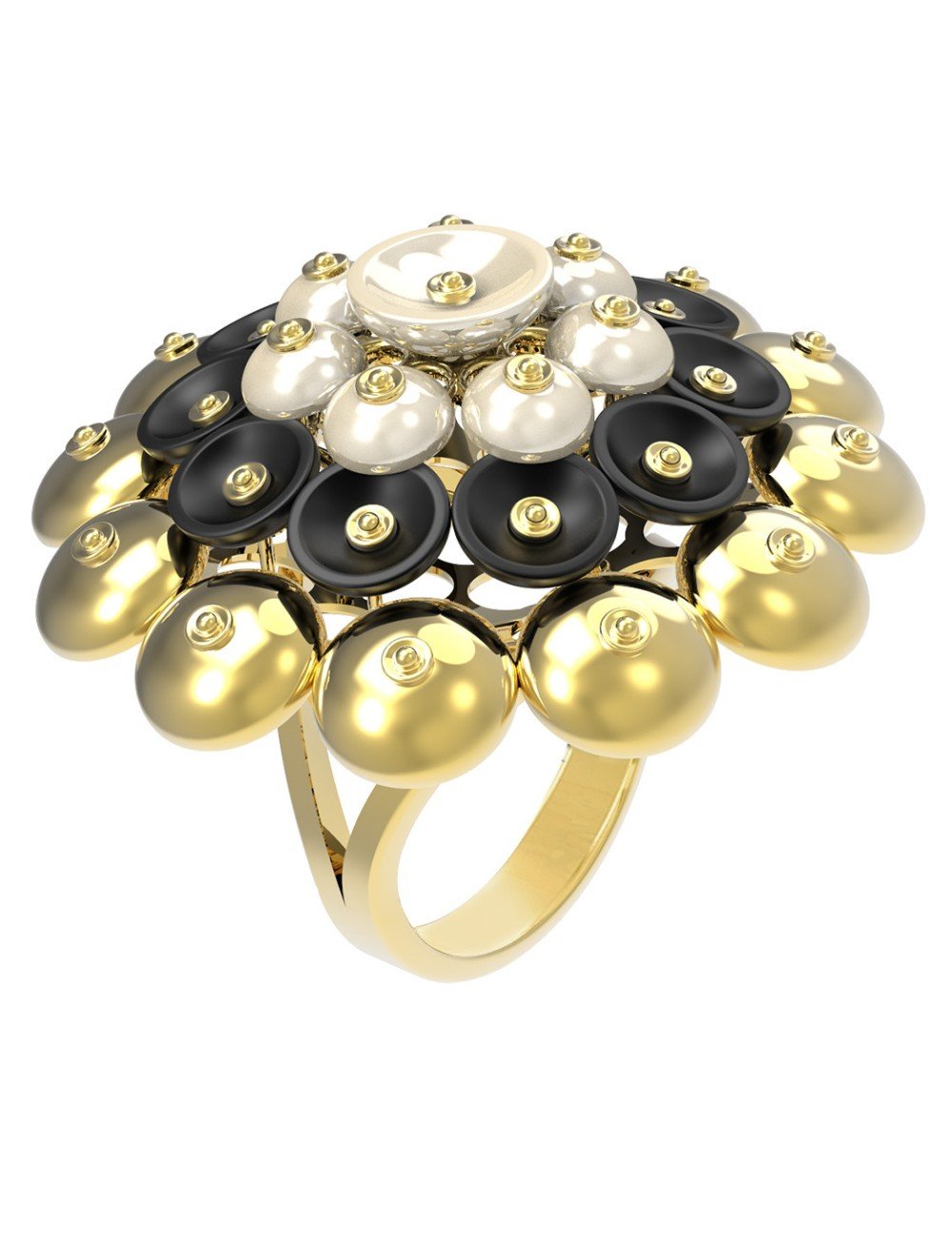 Кольцо из лимонного золота c ониксом и перламутром