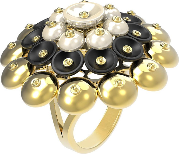 Кольцо из лимонного золота 585 пробы c ониксом и перламутром