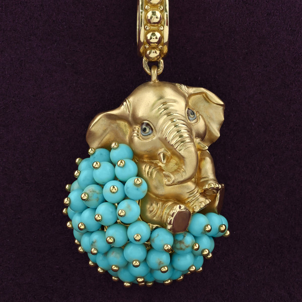 Подвеска из лимонного золота 585 пробы c эмалью и бирюзой