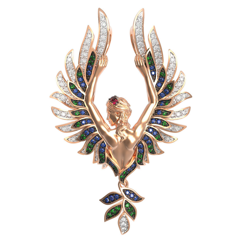 Подвеска из красного золота 585 пробы c фианитом