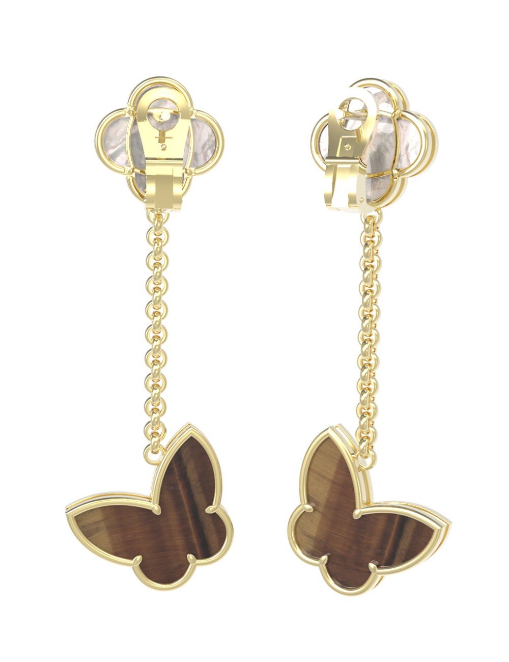 Серьги из лимонного золота c тигровым глазом и перламутром