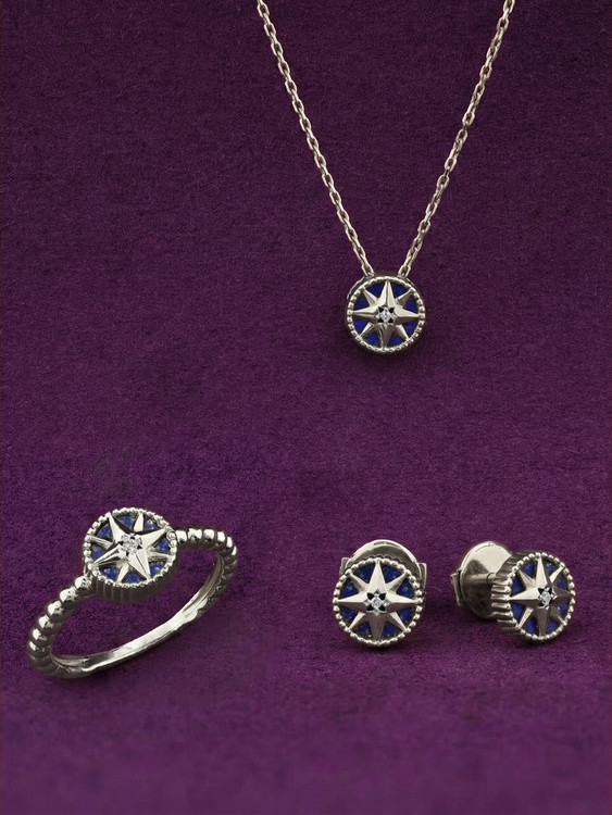 Колье из белого золота 585 пробы c бриллиантами и лазуритом