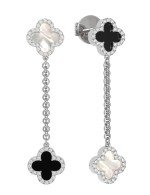 Серьги из белого золота c бриллиантами, ониксом и перламутром