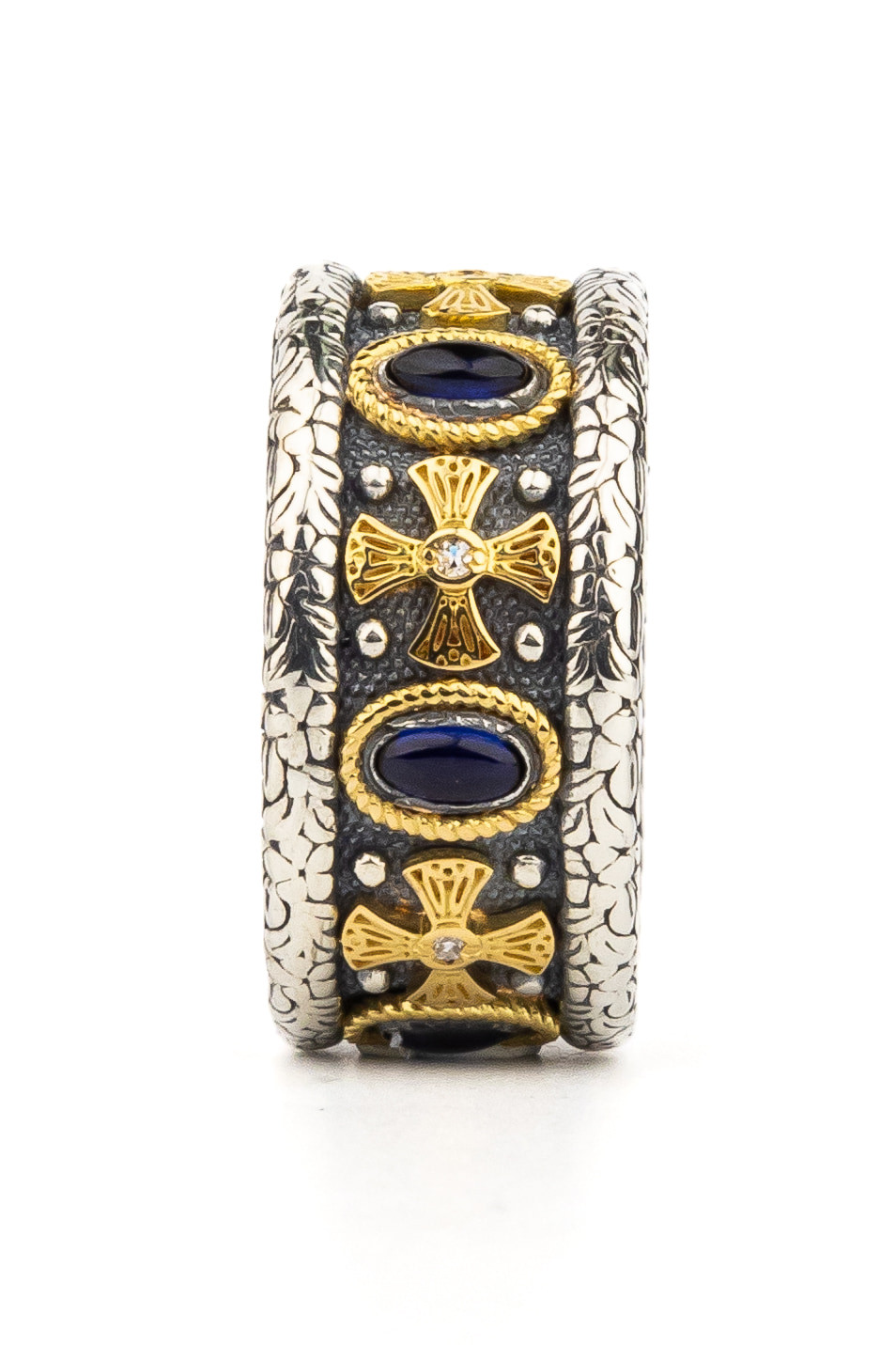 Кольцо из серебра 925 пробы и золота 750 пробы c бриллиантами, сапфиром и рубином