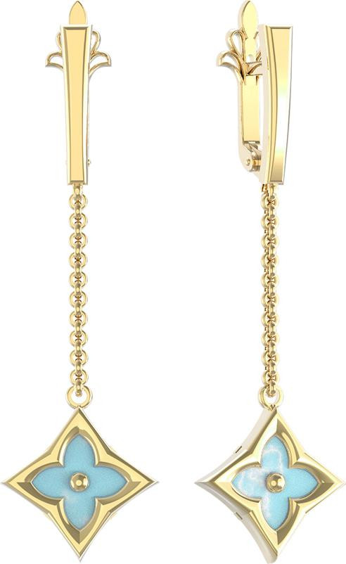 Серьги из лимонного золота 585 пробы c бирюзой