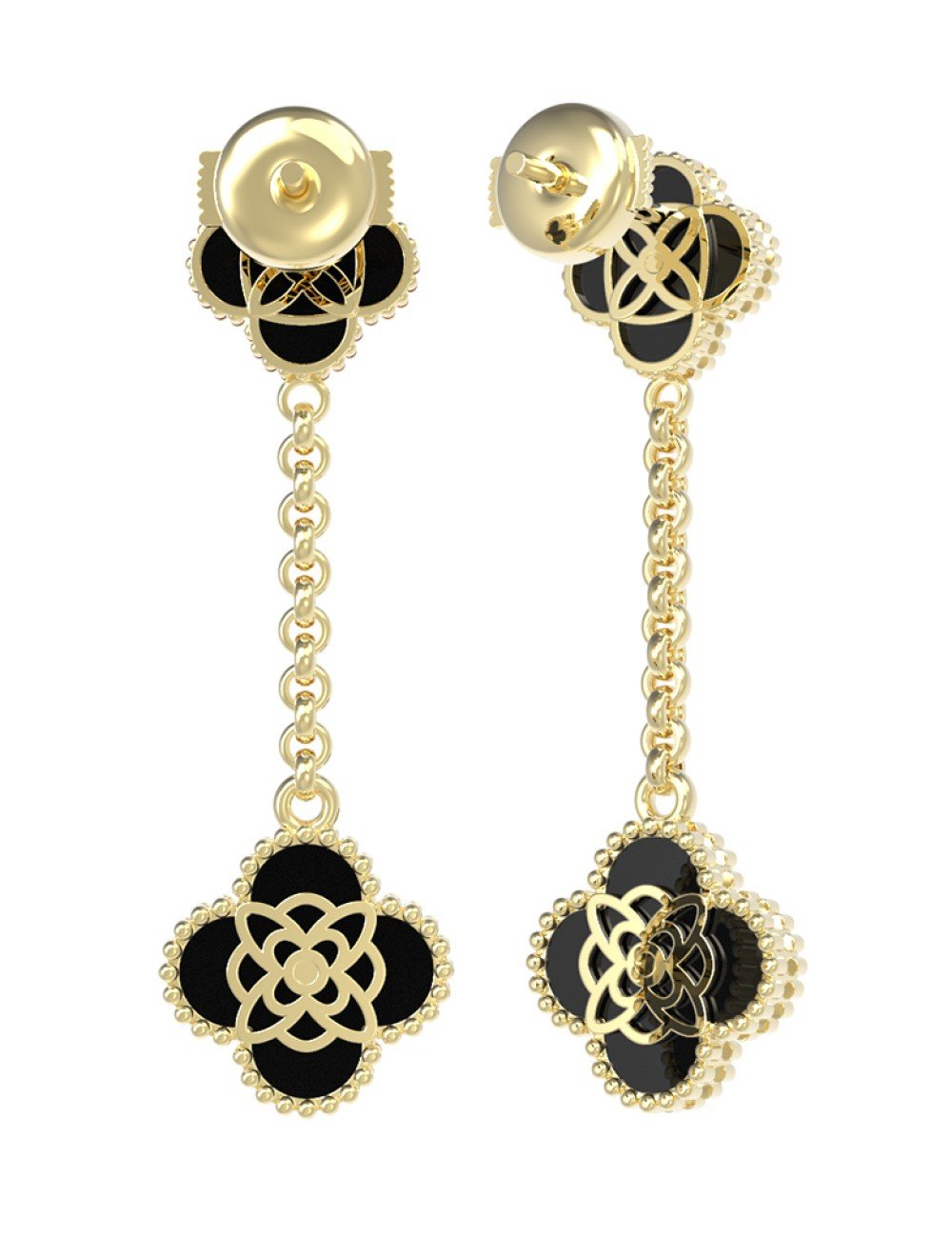 Серьги из лимонного золота c бриллиантами и ониксом