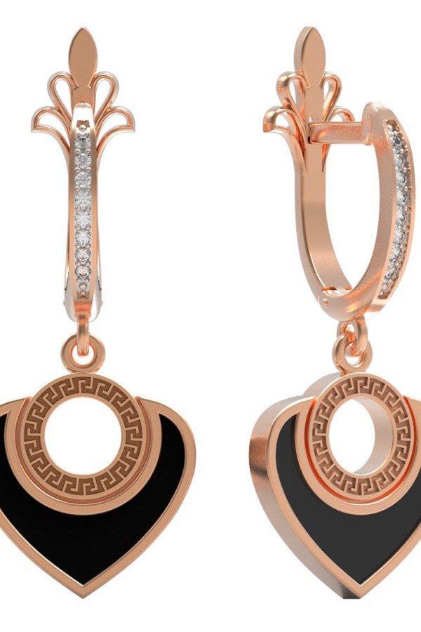 Серьги из золота c фианитом и ониксом