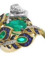 Кольцо из лимонного золота c фианитом и хризопразом