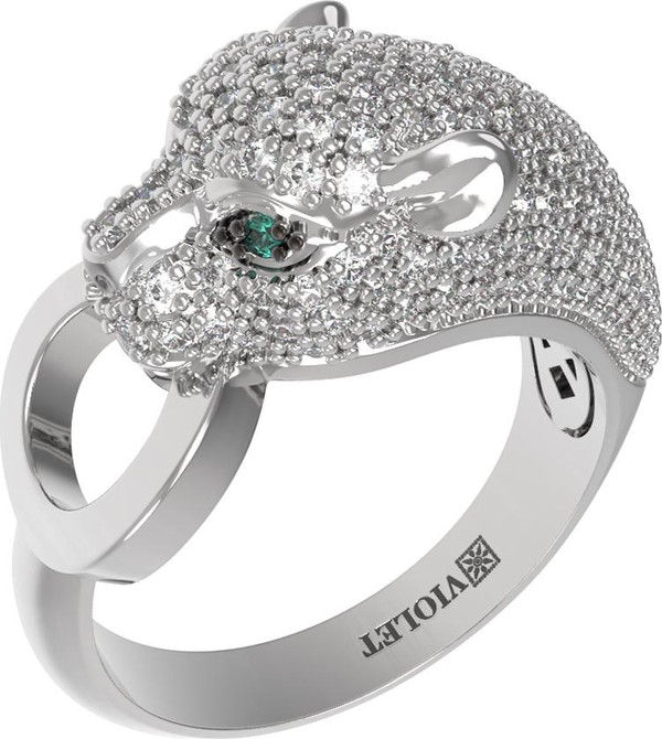 Кольцо из белого золота 585 пробы c бриллиантами и изумрудом