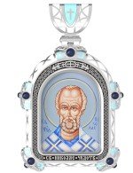 Образок из белого золота c эмалью, иконописью и темперой