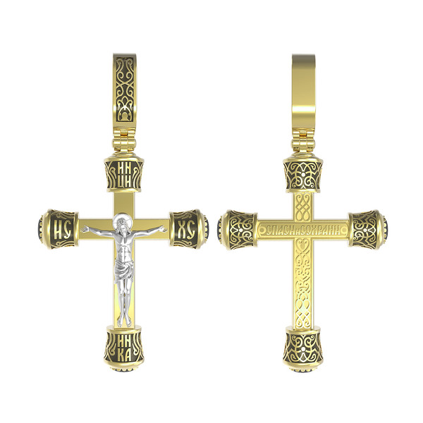 Крест из лимонного золота 585 пробы c ониксом