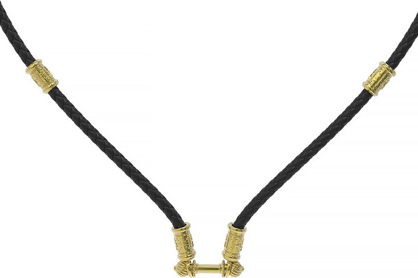 Цепь-шнурок кожа из лимонного золота 585 пробы c кожаным шнурком