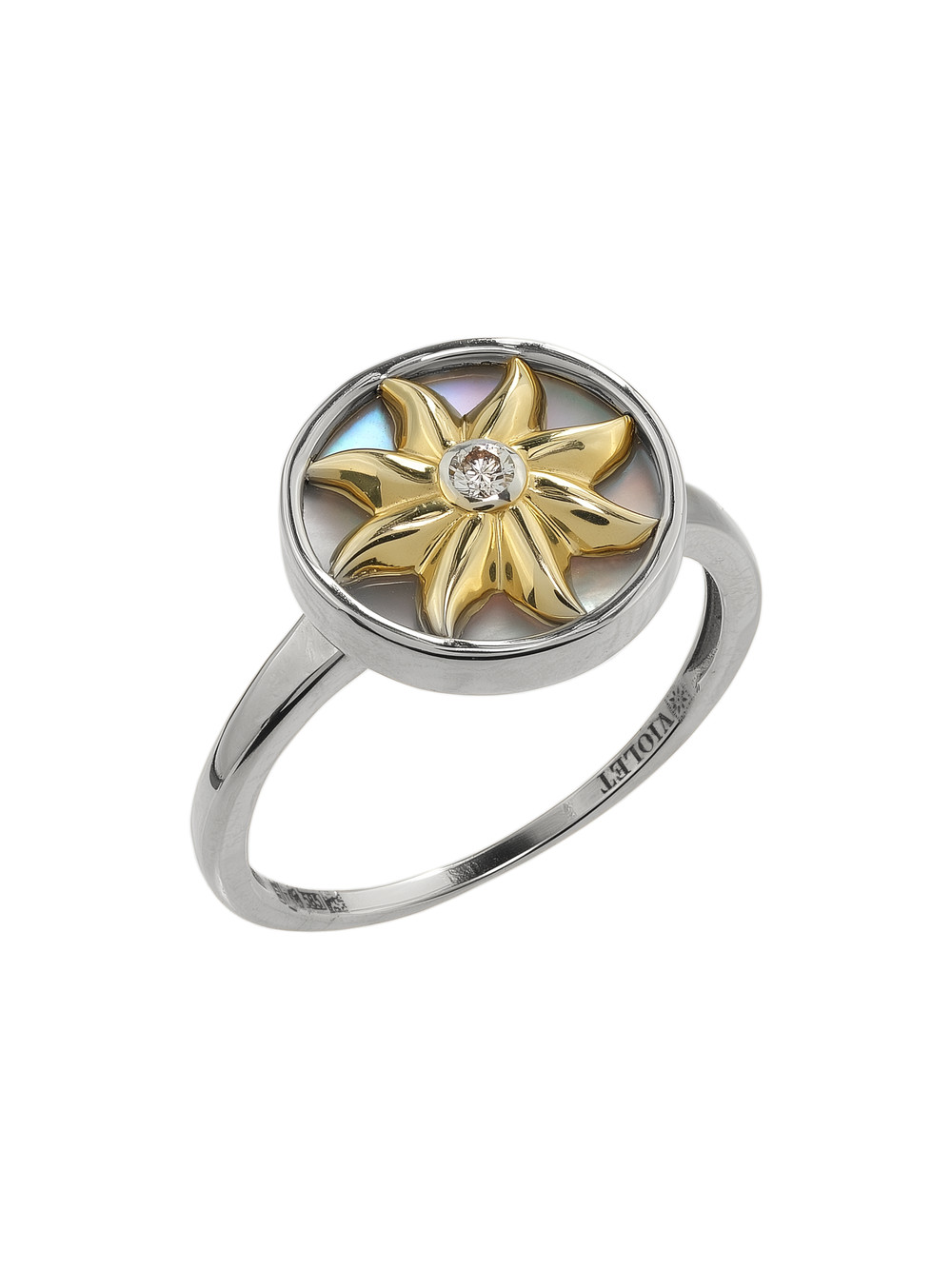 Кольцо из белого золота 585 пробы c бриллиантами и перламутром