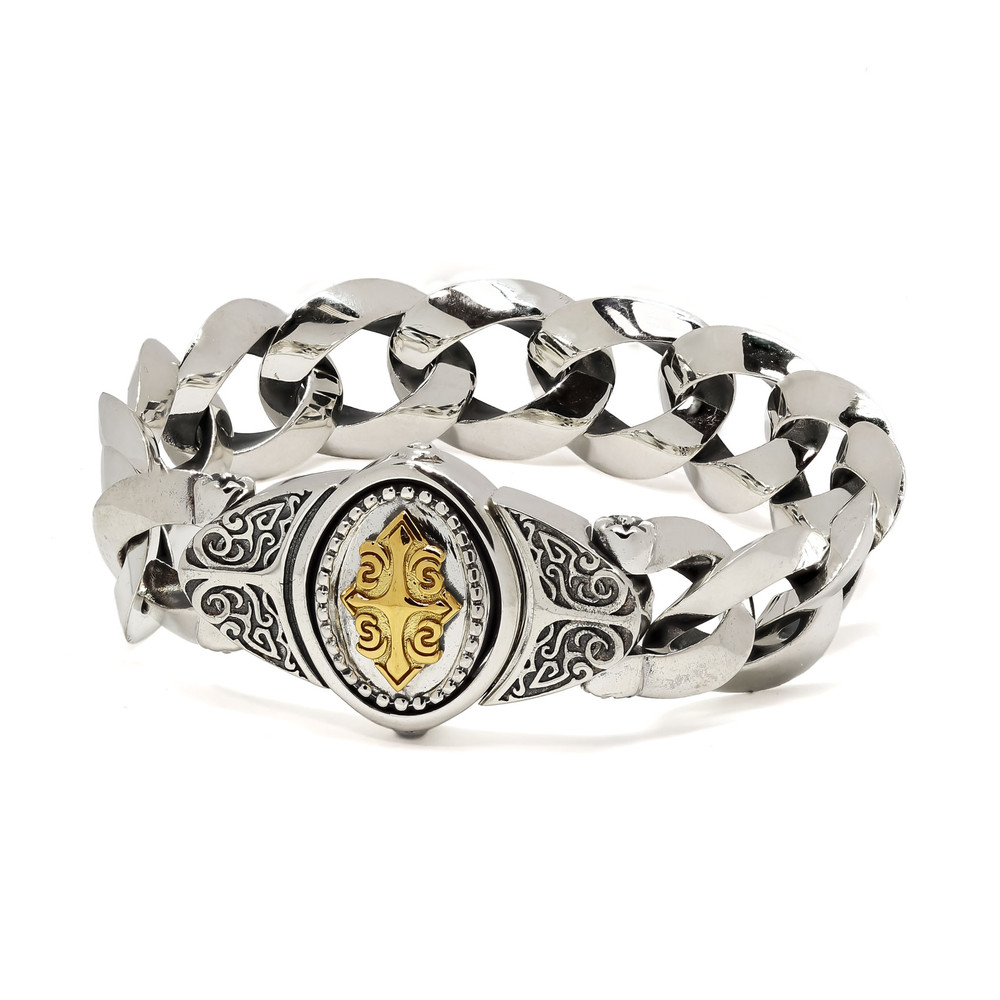 Браслет из серебра 925 пробы и золота 750 пробы c рубином