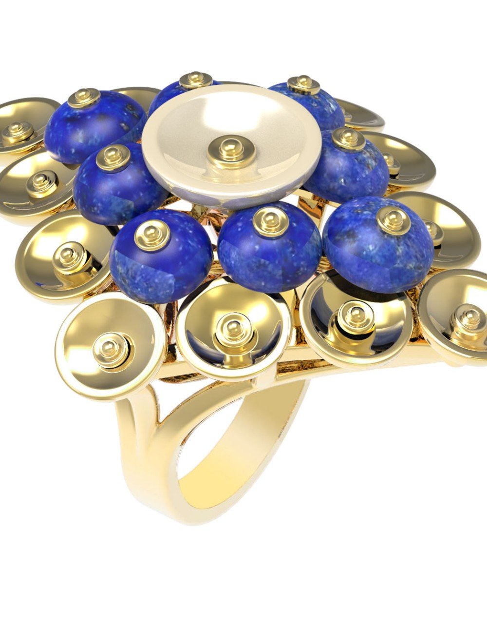 Кольцо из лимонного золота c лазуритом и перламутром