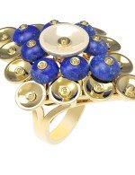 Кольцо из лимонного золота c лазуритом и перламутром
