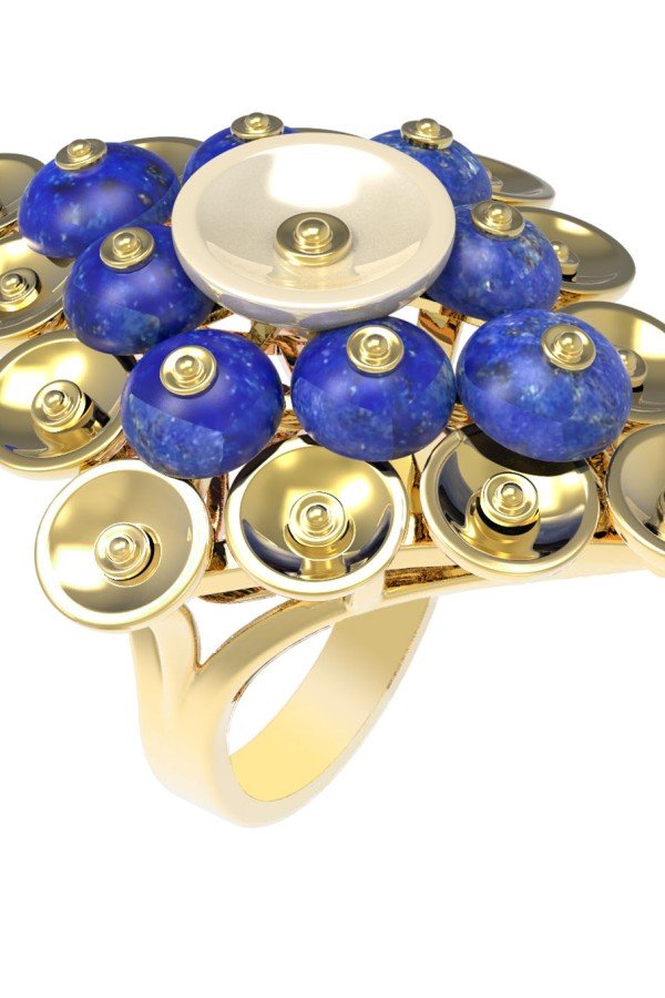 Кольцо из лимонного золота c лазуритом и перламутром