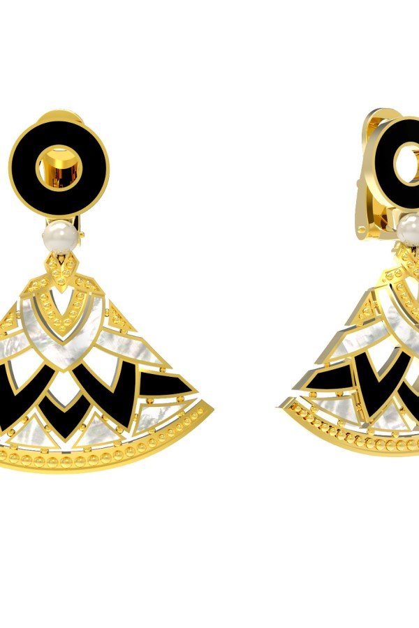 Серьги из лимонного золота c жемчугом, ониксом и перламутром