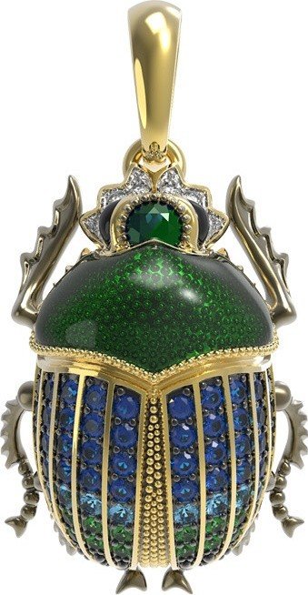 Подвеска из лимонного золота c эмалью, фианитом, турмалином и сапфиром