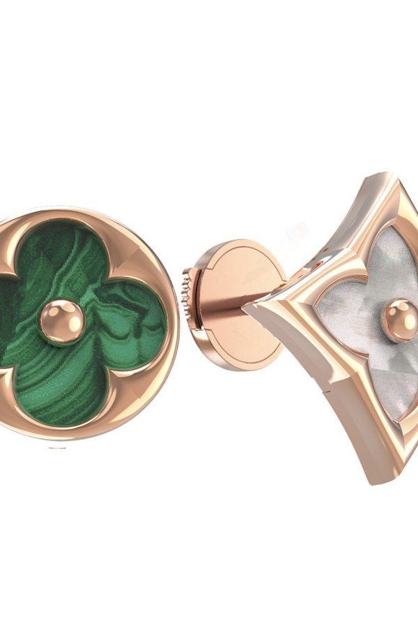 Серьги из золота c малахитом и перламутром