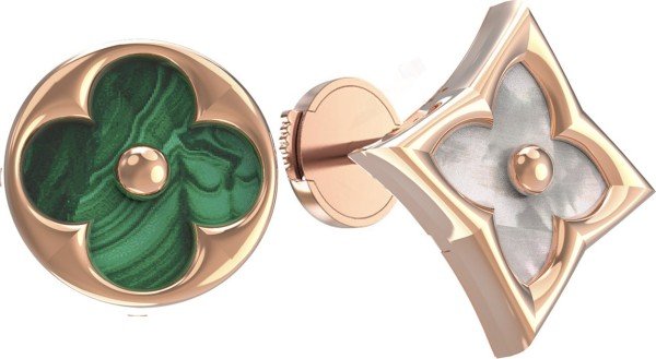 Серьги из золота c малахитом и перламутром