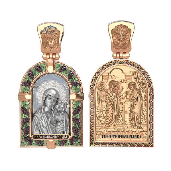 Нательная икона из красного золота 585 пробы c эмалью