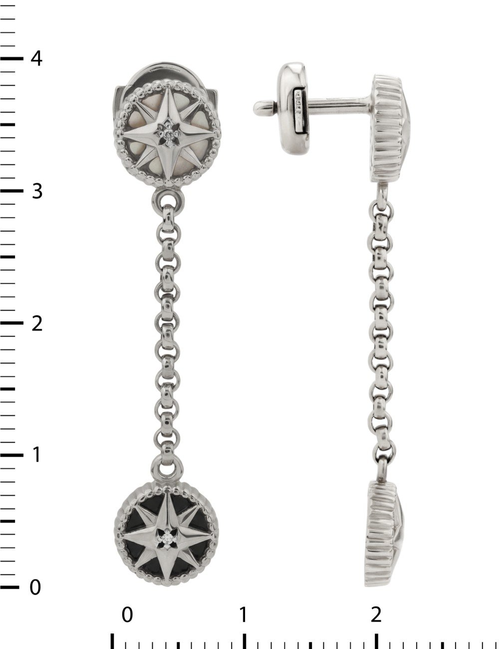 Серьги из белого золота c бриллиантами, ониксом и перламутром