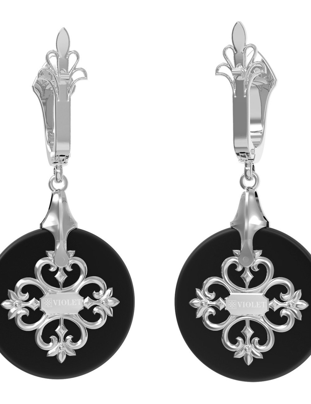 Серьги из белого золота c ониксом