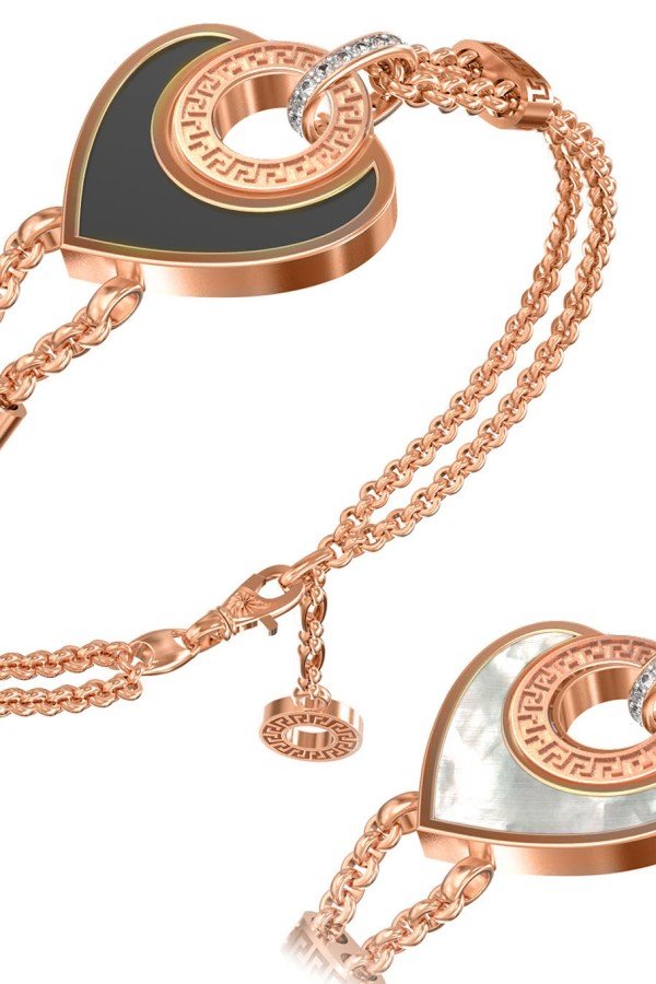 Браслет из золота c фианитом, ониксом и перламутром