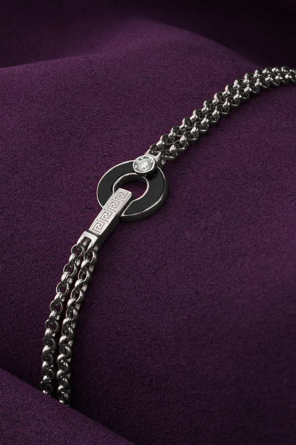 Браслет из белого золота 585 пробы c бриллиантами и ониксом