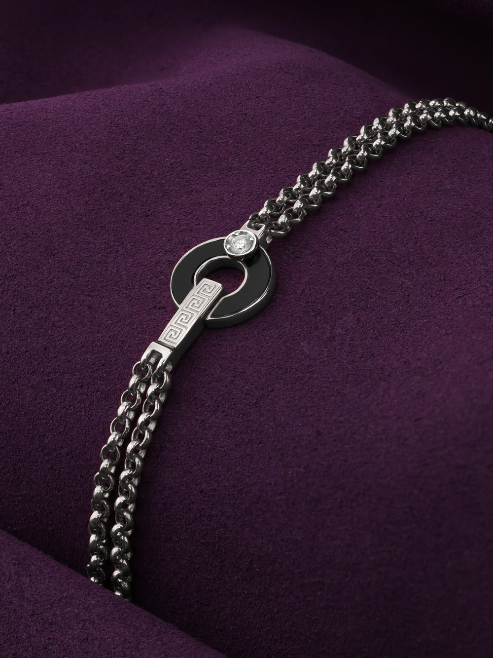 Браслет из белого золота 585 пробы c бриллиантами и ониксом