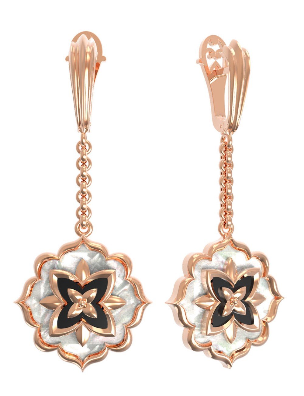 Серьги из золота c ониксом и перламутром