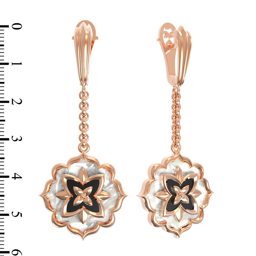 Серьги из красного золота 585 пробы c ониксом и перламутром