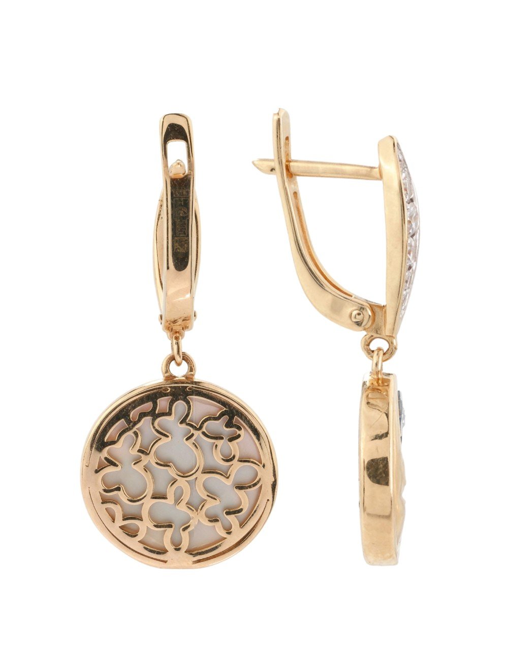 Серьги из золота c бриллиантами, ониксом и перламутром