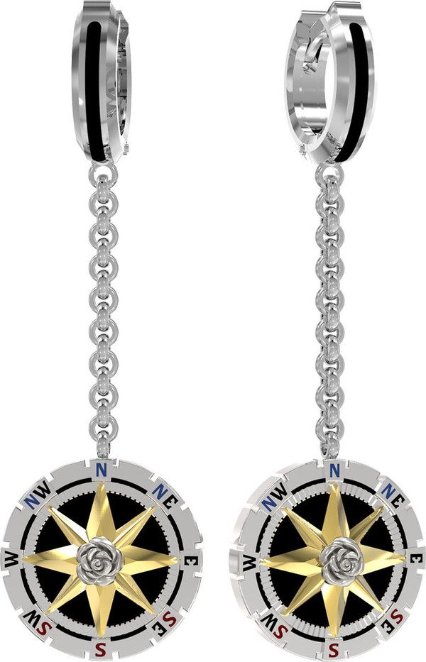 Серьги из белого золота 585 пробы c эмалью и ониксом