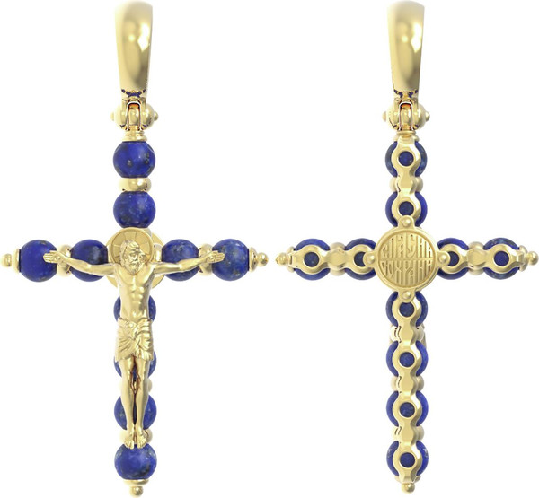 Крест из лимонного золота 585 пробы c лазуритом