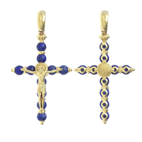 Крест из лимонного золота 585 пробы c лазуритом