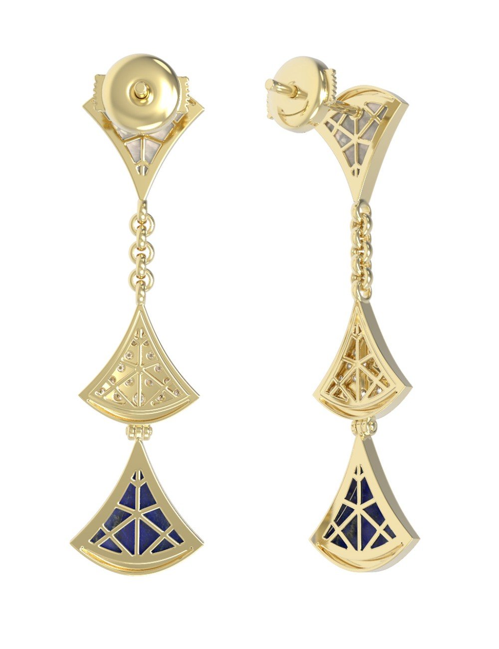 Серьги из лимонного золота c бриллиантами, лазуритом и перламутром