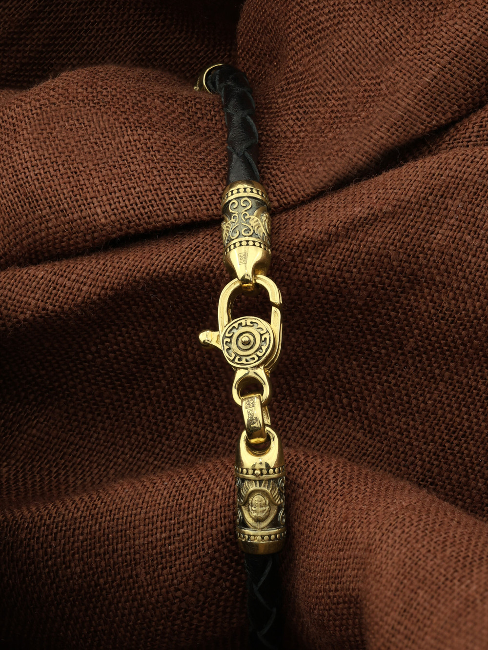 Браслет-шнурок из лимонного золота 585 пробы c кожаным шнурком