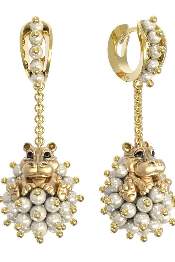 Серьги из лимонного золота c эмалью и жемчугом