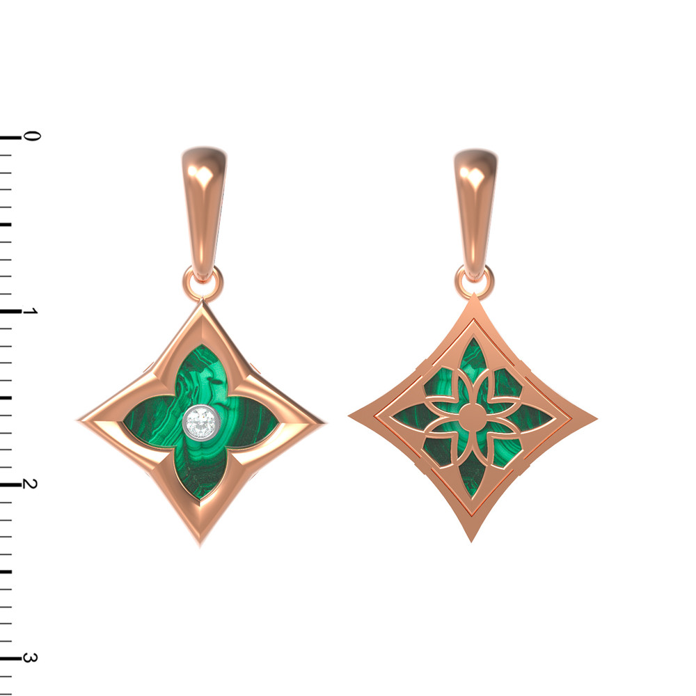 Подвеска из красного золота 585 пробы c бриллиантами и малахитом