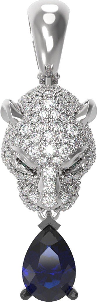 Подвеска из белого золота c бриллиантами, сапфиром и изумрудом