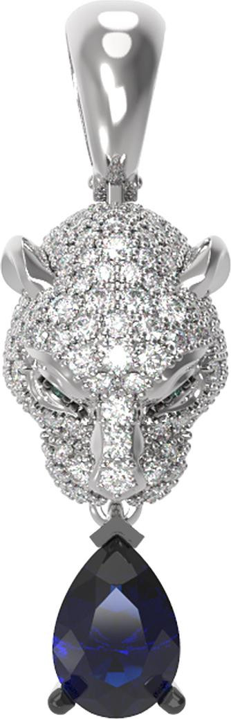 Подвеска из белого золота 585 пробы c бриллиантами, сапфиром и изумрудом