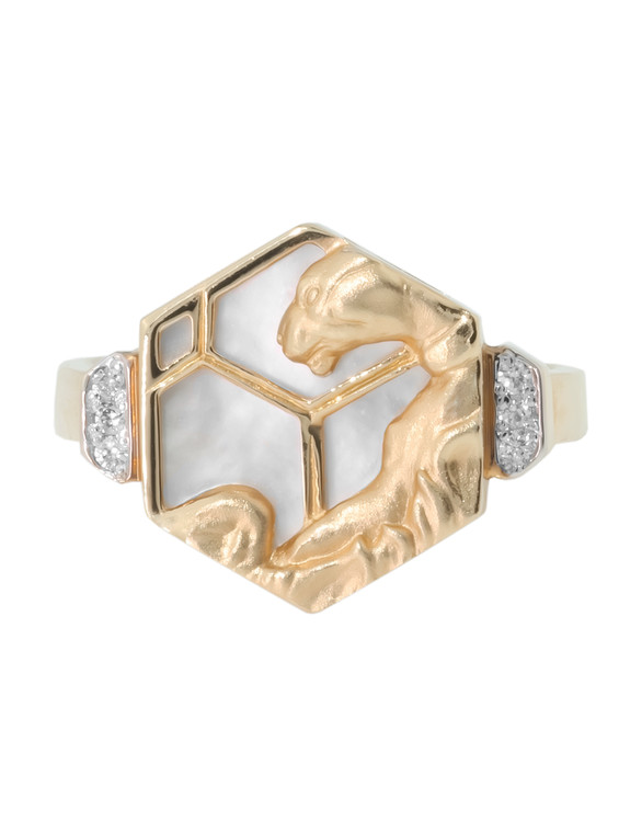 Кольцо из красного золота 585 пробы c бриллиантами и перламутром