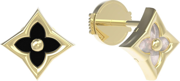 Серьги из лимонного золота 585 пробы c ониксом и перламутром