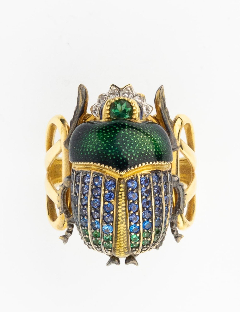 Кольцо из лимонного золота c эмалью, фианитом и турмалином