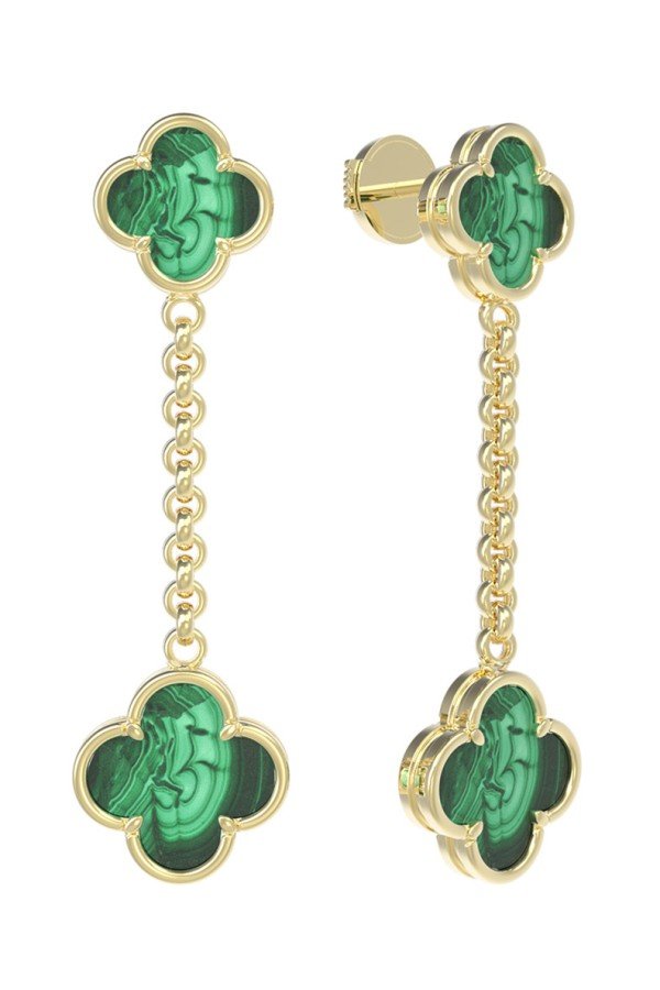 Серьги из лимонного золота c малахитом