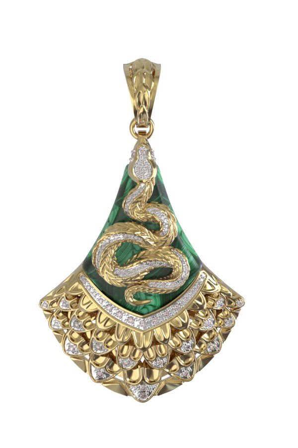 Подвеска из лимонного золота c бриллиантами и малахитом